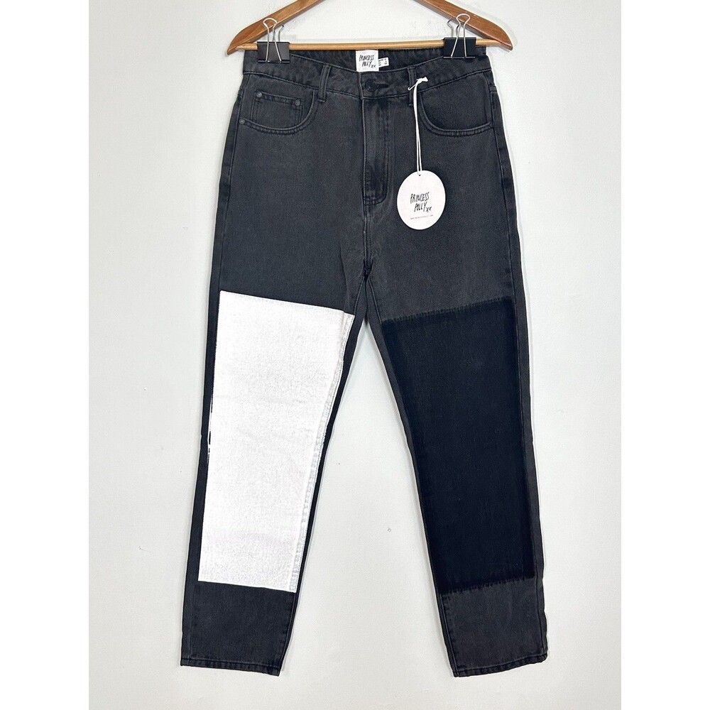 Princess Polly Denim Black And White Color Block Mom Jeans US Size 8 NWT